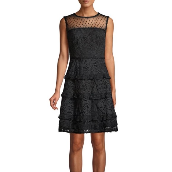 LILLY PULITZER KASEE FLORAL LOOPY LACE ONYX BLACK SWISS DOT FIT & FLARE DRESS - Picture 1 of 12